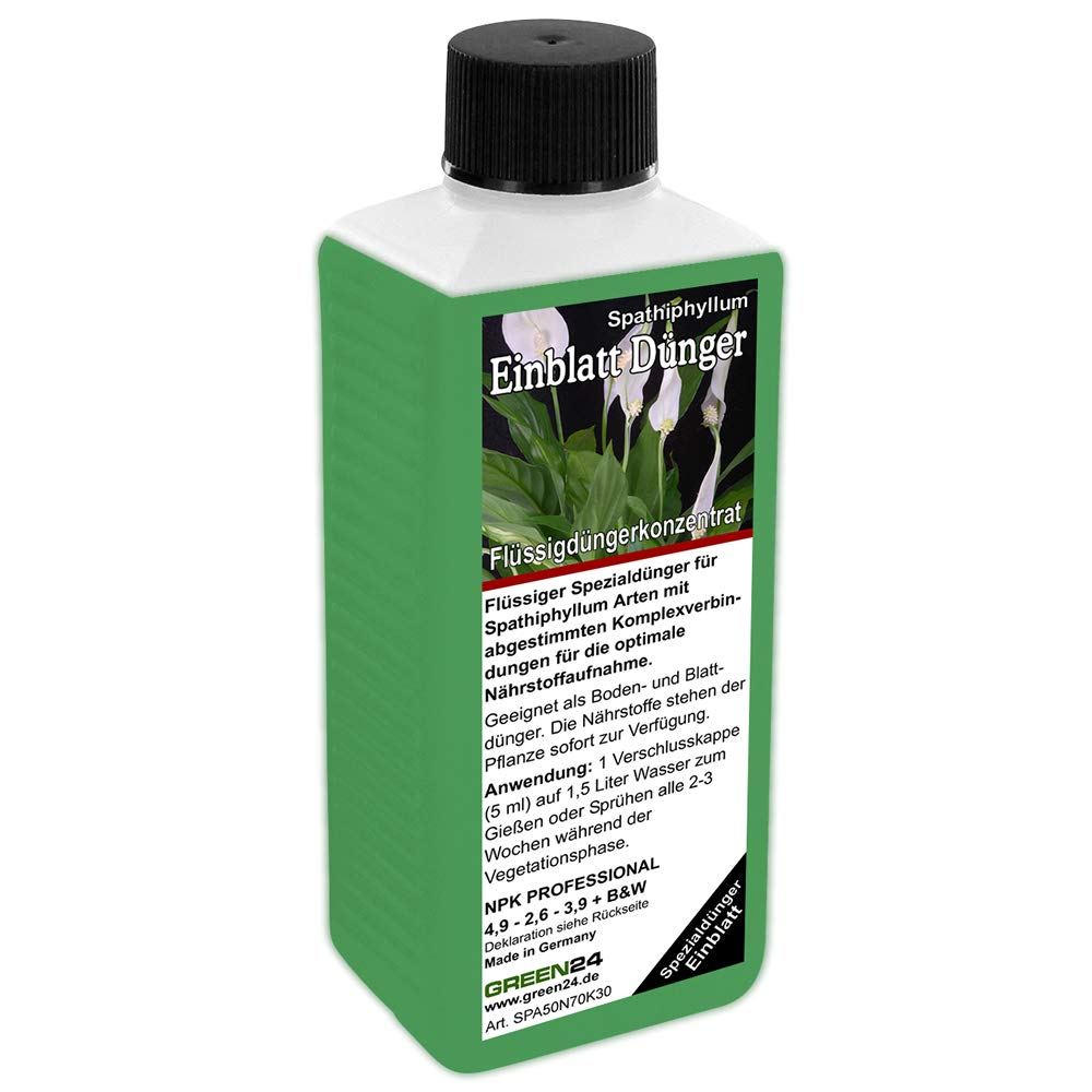 GREEN24 Einblatt Dnger  250ml Spezialdnger fr Spathiphyllum | Fr  strahlend weie Hochbltter & sattgrnes Wachstum | Gegen gelbe Bltter |  NPK Volldnger Aronstabgewchse : Amazon.de: Garten