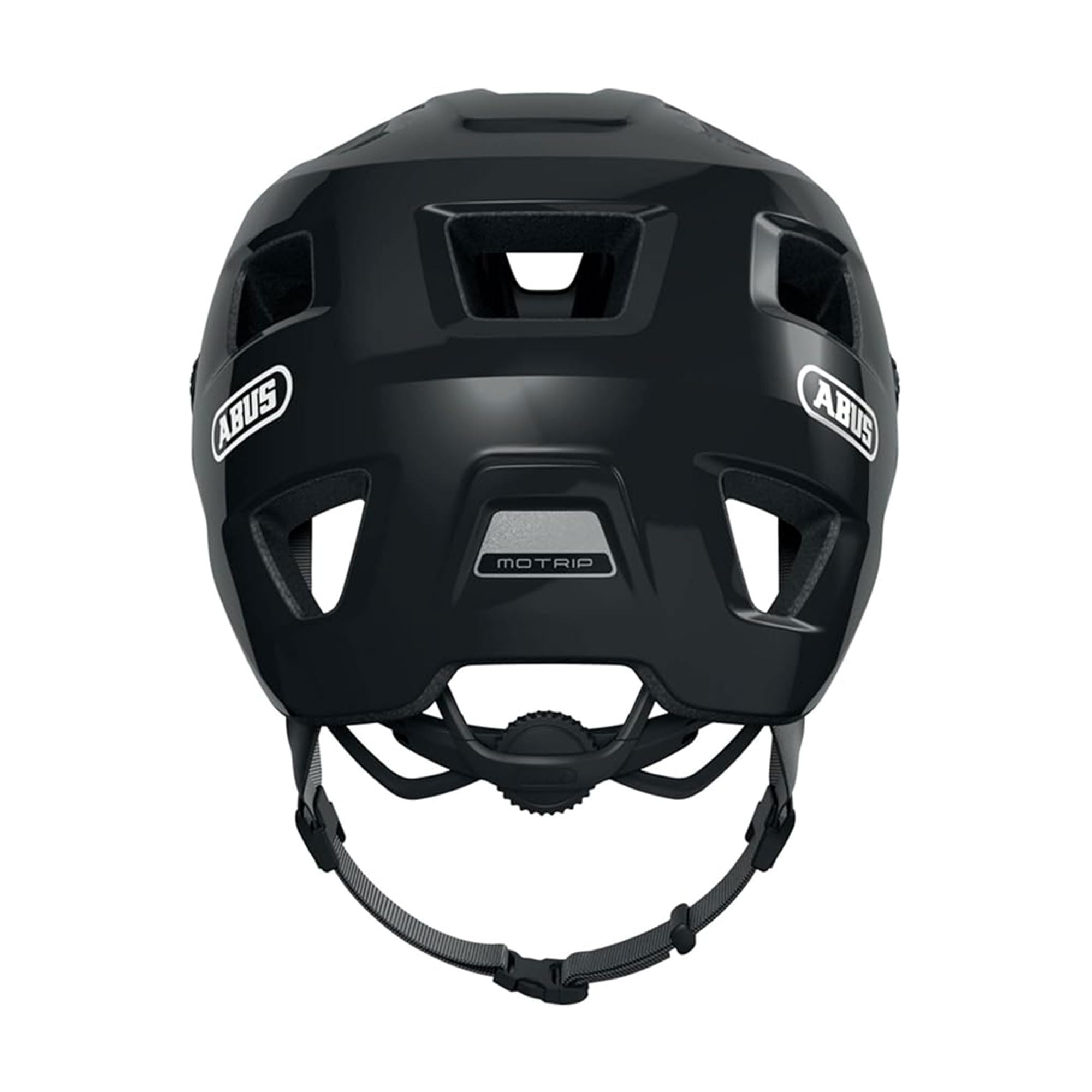 ABUS Kask MTB MoTrip – wytrzymały kask rowerowy z daszkiem z regulacją wysokości dla rowerzystów górskich – indywidualne dopasowanie – unisex – czarny błyszczący, rozmiar L, L (57-61 cm)