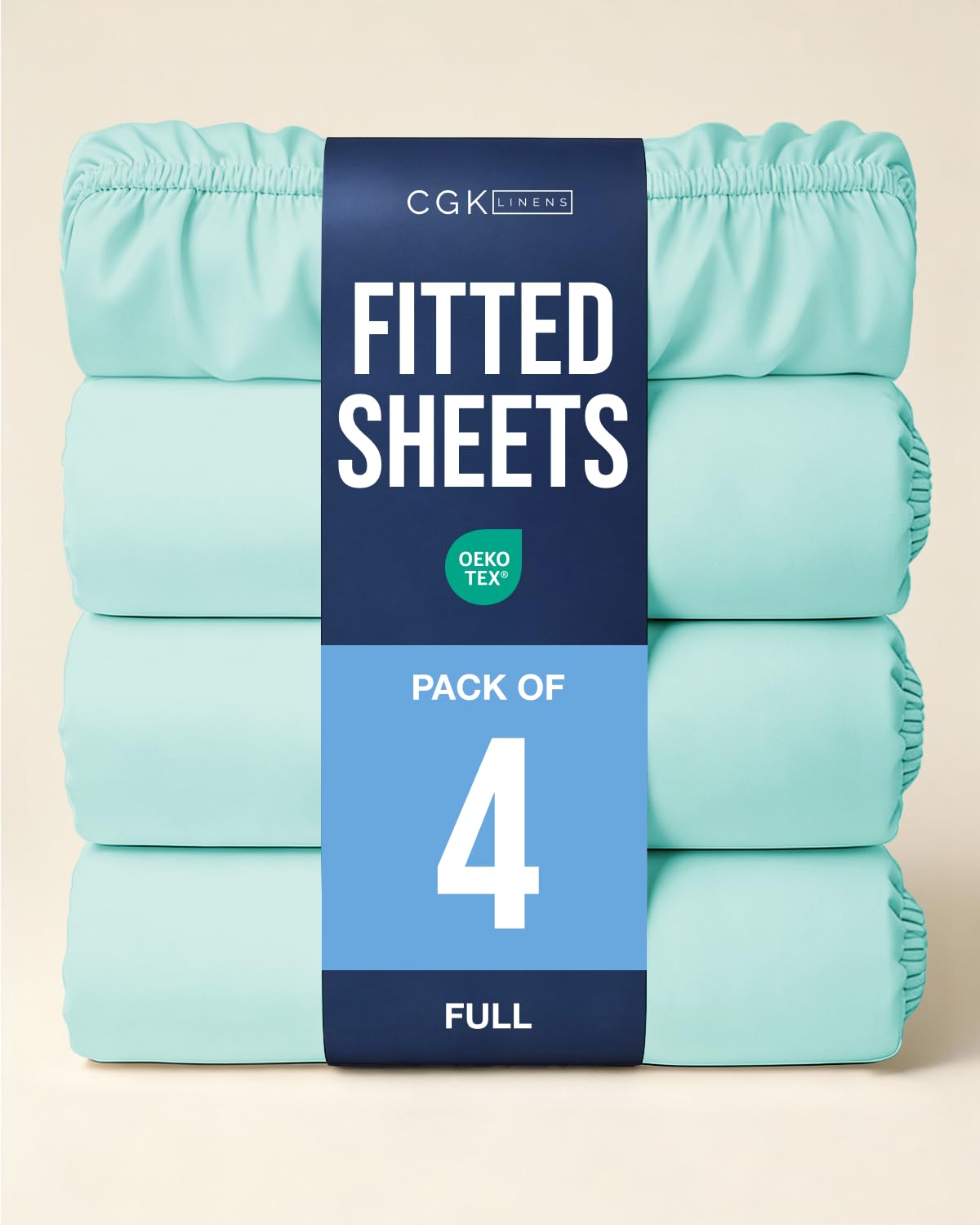 Full Fitted Sheet - Pack of 4 Single Fitted Bottom Sheet Only - Spa Blue