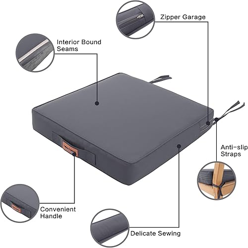 Miniatura 3 de Faible Poisson Cojines para sillas de exterior, 22 x 22 pulgadas, impermeables, para respaldo y asiento profundo para muebles de patio, con asa y