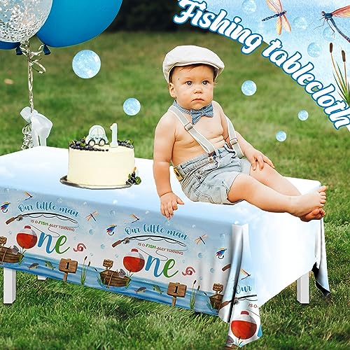 Image of Ofishally One Birthday Decorations, 3Pcs Gone Fishing 1st Birthday Party Supplies Tablecloth, Little Fisherman Gone Fishing Rectangle Table Cover for O Fish Ally Themed 1st Birth day Party Supplies