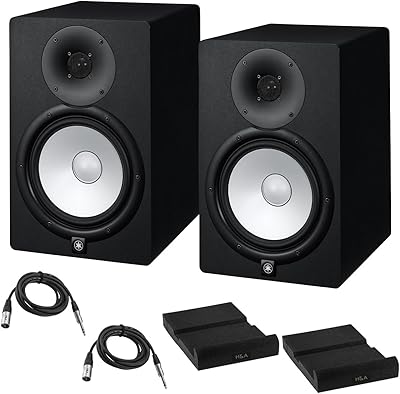 Yamaha Yamaha HS8 Powered Studio Monitor, Pair, Bundle with Isolation Pads and XLR Cables