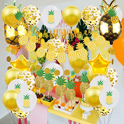 Gold Glitter Pineapple Party Decorations Summer Pineapple Garland Banner Pineapple Garland Latex Balloons Pineapple Foil Balloons Cupcake Toppers For Bachelorette,Birthday Luau Summer Party Decoration #TOP6