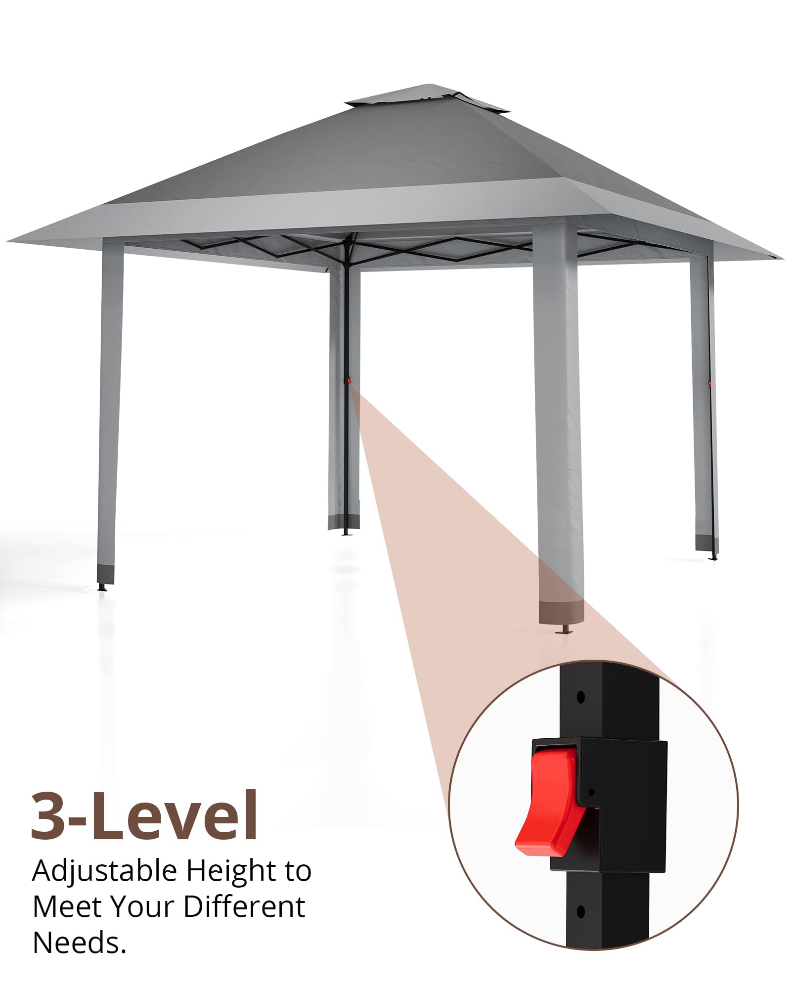 Garvee Gazebo Pop-Up 13x13 Professionale per Esterni - Doppio Tetto Antivento e Impermeabile, Protezione UV, Zanzariera Inclusa, Struttura Robusta per Giardino, Patio, Terrazza, Prato - Colore Grigio