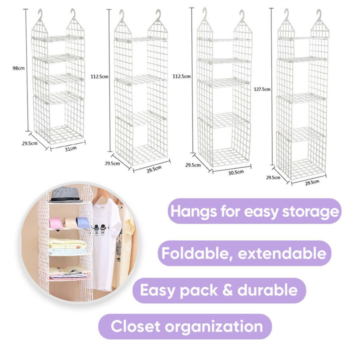 CRAFTHROU Organizador Colgante de Plástico Diseño Ventilado Plegable Blanco Gancho para Colgar y Múltiples Capas de Armario para Sweaters y Accesorios