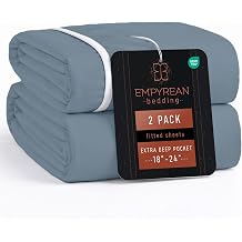 Empyrean 2 Pack Stone Blue Extra Deep Pocket King Fitted Sheet Only, Hotel Luxury King Size Fitted Sheets Easily Fits 18 to 24 Inch Mattress, Super Soft, Wrinkle-Free Bottom Sheets with Corner Straps