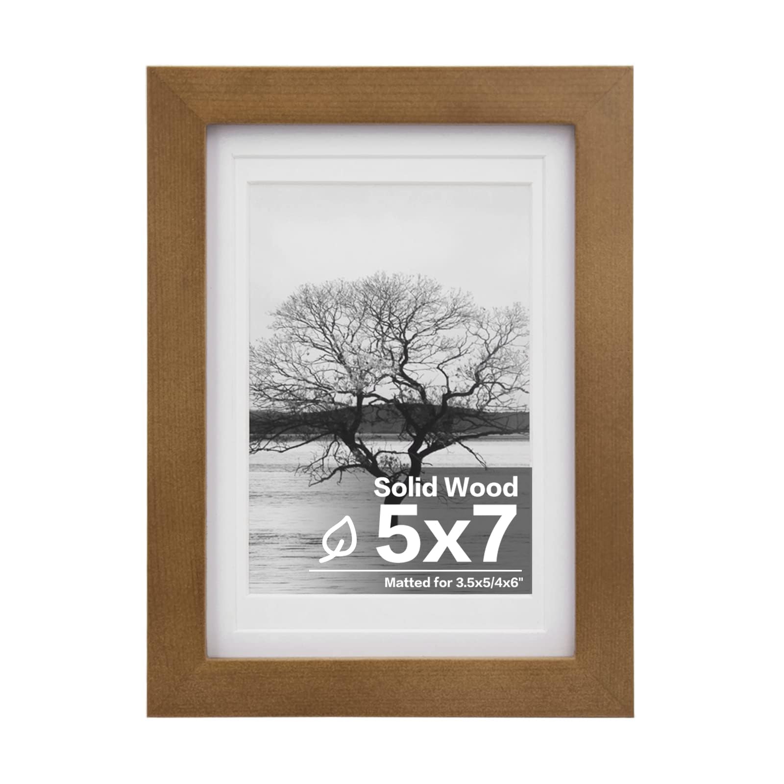 Egofine 5x7 Picture Frame Made of Solid Wood with Plexiglass, Display Pictures 3.5x5/4x6 with Mat or 5x7 Without Mat, for Table Top and Wall Mounting