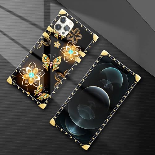 Miniatura 4 de DAIZAG Funda compatible con iPhone 11 Pro Max, diseño de flores doradas, mariposa dorada, decoración de esquina de metal, TPU suave, a prueba de