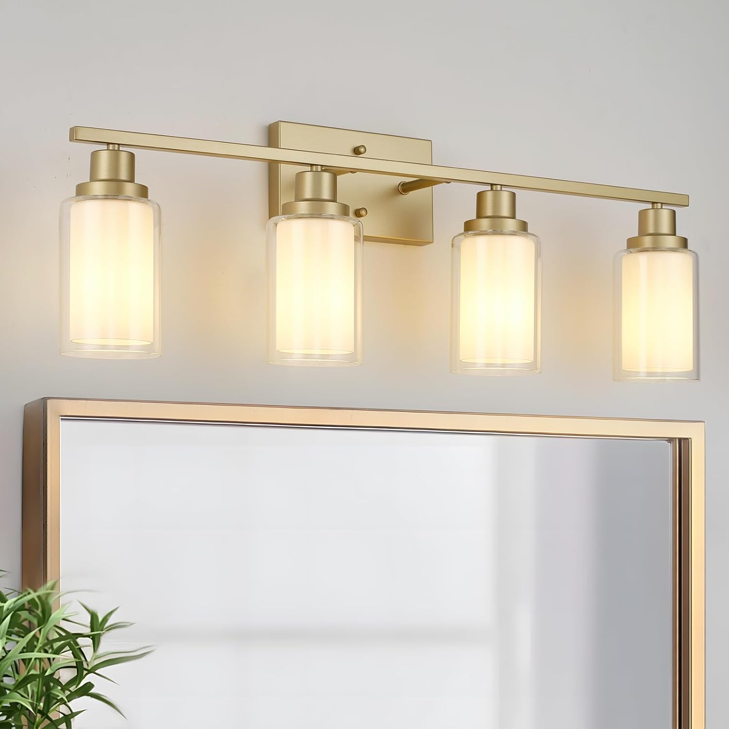 Jonsi Bathroom Vanity Light 4-Light Gold Vanity Lights 31" Bathroom Light Fixtures Over Mirror with Double Clear Glass Modern Wall Sconces for Living Room Hallway Bedroom