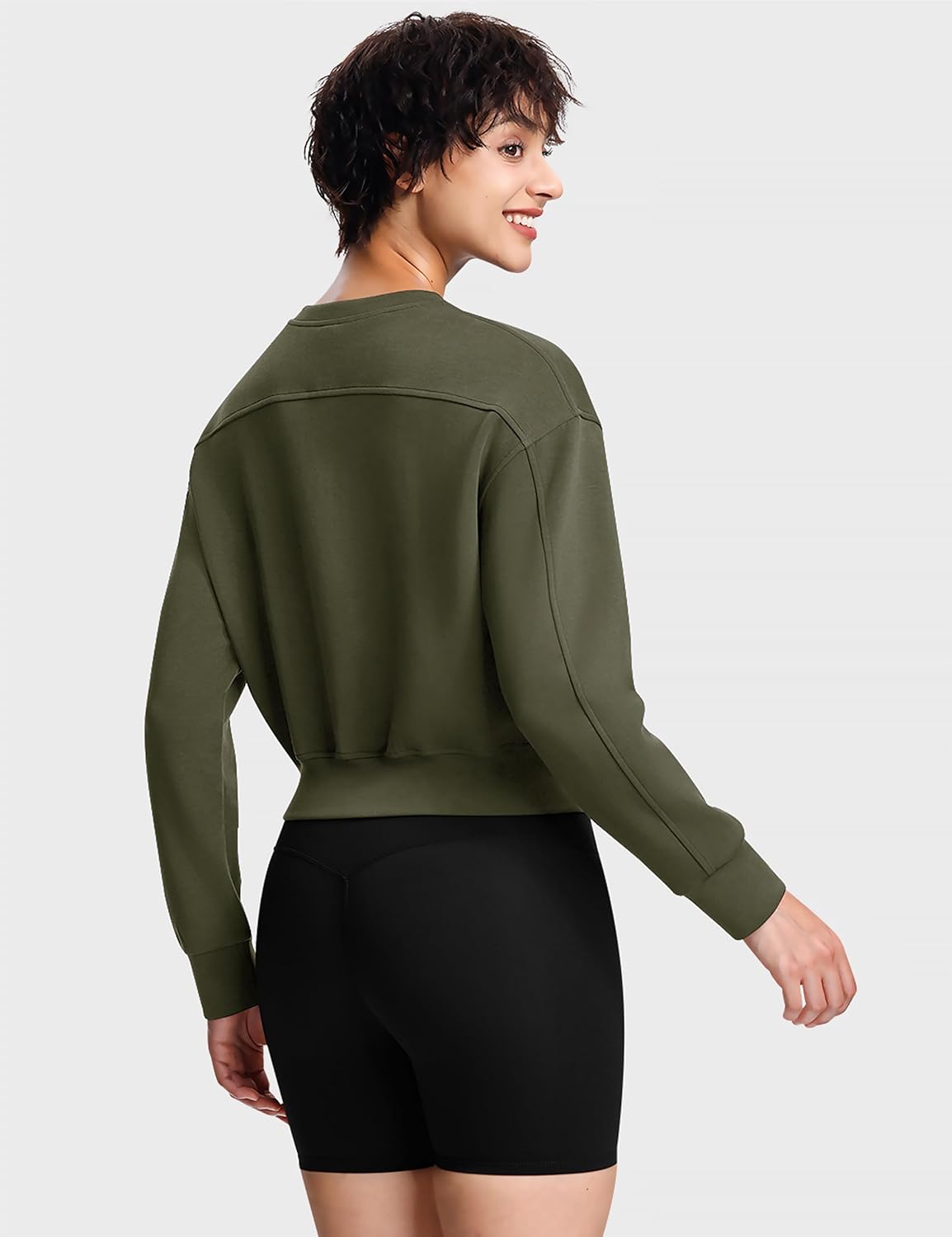 Modal Soft Cropped Sweatshirts for Women Long Sleeve Crew Neck Pullover Crop Top - Image 2