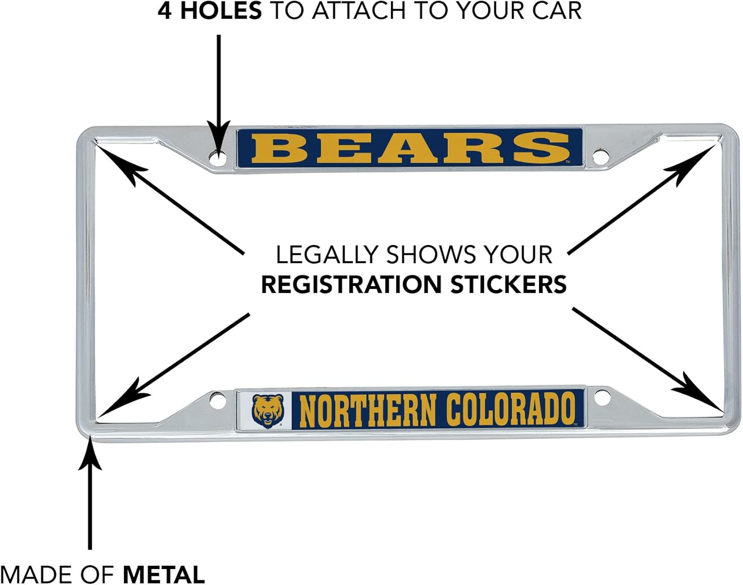 Desert Cactus University of Northern Colorado License Plate Frame Car Tag Holder for Front or Back of Car Officially Licensed Metal (Mascot 2-Pack)