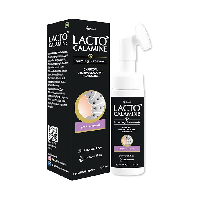 Lacto Calamine Charcoal Foaming Face wash| Deep skin Detox| Cleanse skin impurities| With Built-in foaming Brush|Sulphate free Face wash| Paraben Free| 150 ml x Pack of 1 at Rs. 246