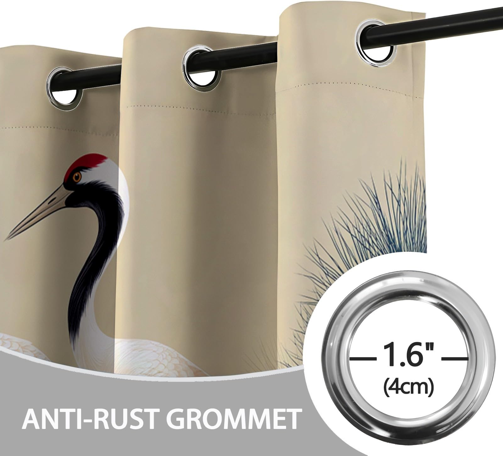 Est Animaux Grues Pins Rideau Occultant Thermique 140 x 175 cm Lot de 2, Fenetre Rideaux Salon Intérieur Maison Occultant Isolant Thermique Anti Froid, Beige