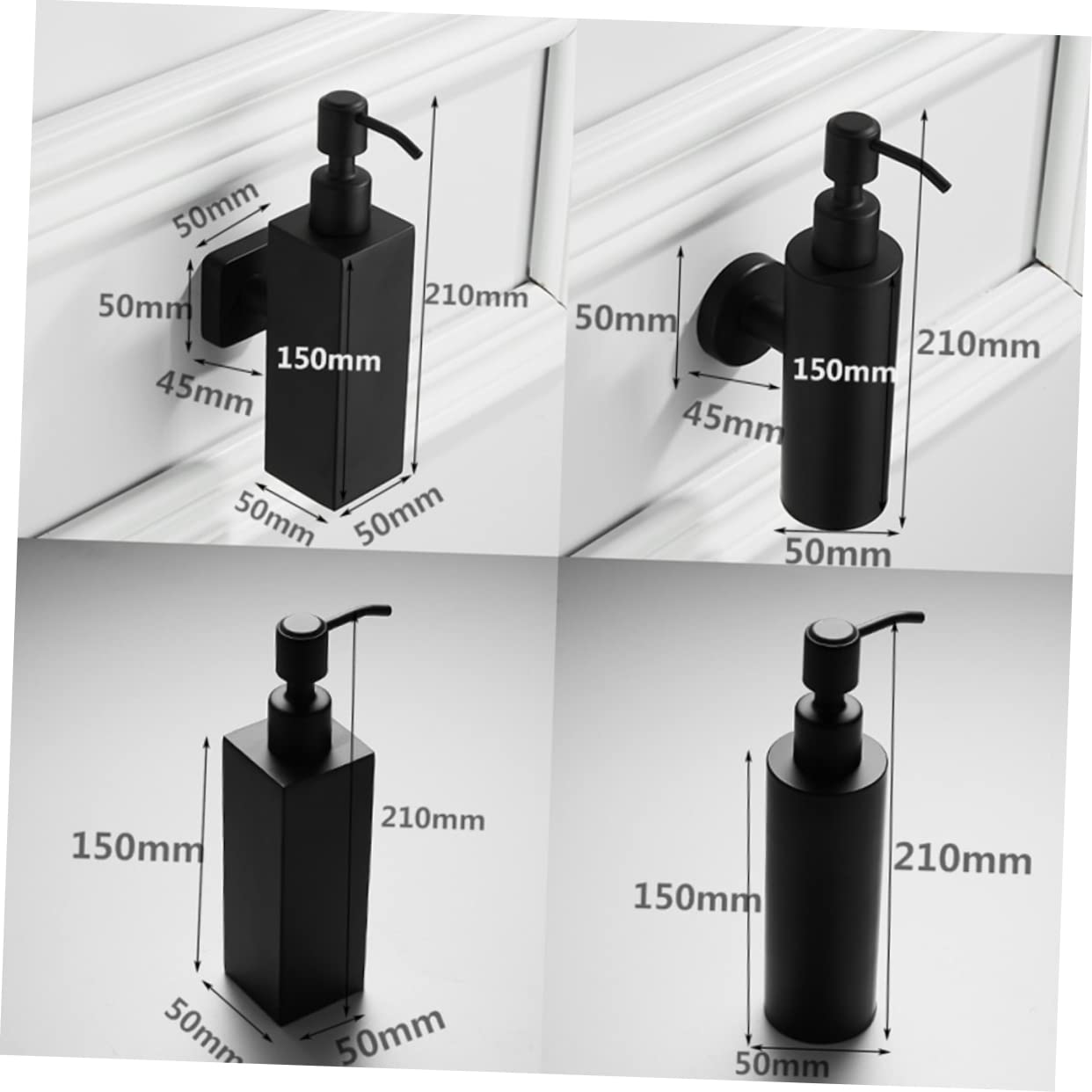 Wandmontierter Seifenspender 200ml aus Edelstahl, Schwarz