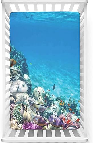 Sábana bajera ajustable para cuna con temática oceánica, sábana bajera estándar para cuna, material ultra suave, sábana de colchón para cuna o