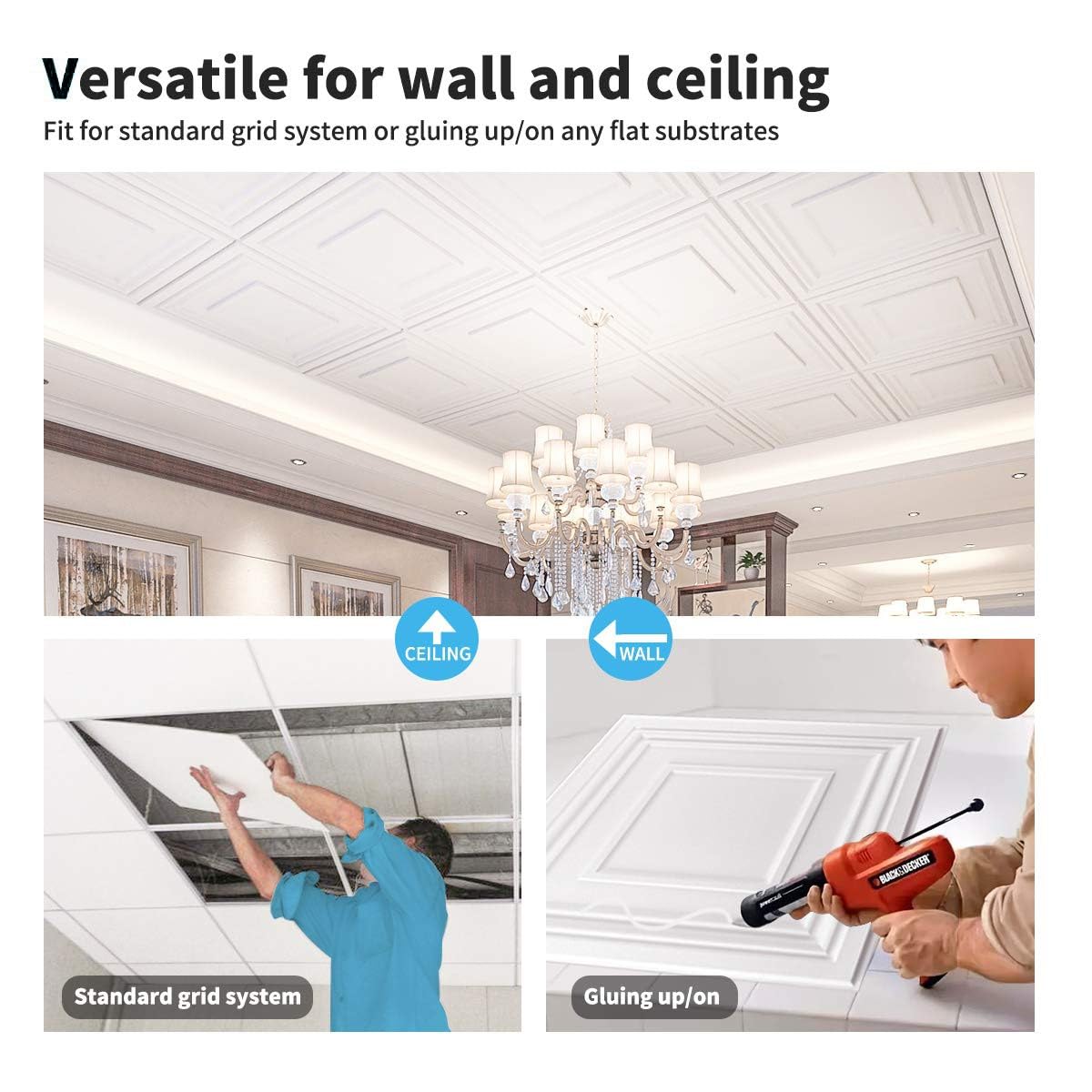 Paneles PVC para Pared y Techos, azulejos de pared texturizados, panel de pared 3d, 10 piezas, 50 x 50 cm, panel de techo de PVC blanco, impermeable, lavable y resistente al fuego(Color:C)