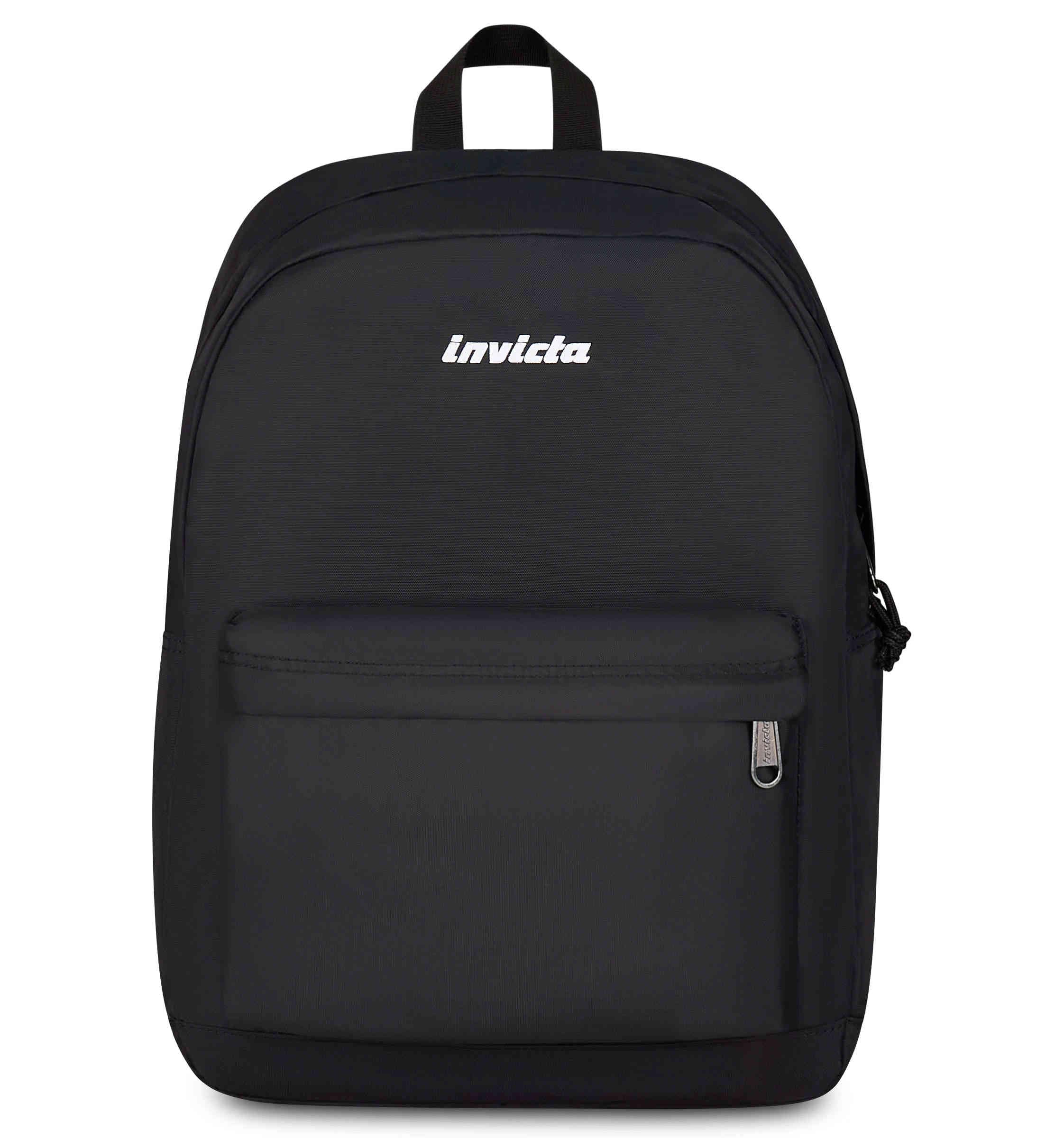 Invicta Zaino Scuola Carlson Plain, Nero, 24 L, Monoscomparto, Tasca interna con zip, Tasche laterali portaborraccia, Scomparto porta pc ablet, Scuola media e superiore, Ragazzo, Ragazza
