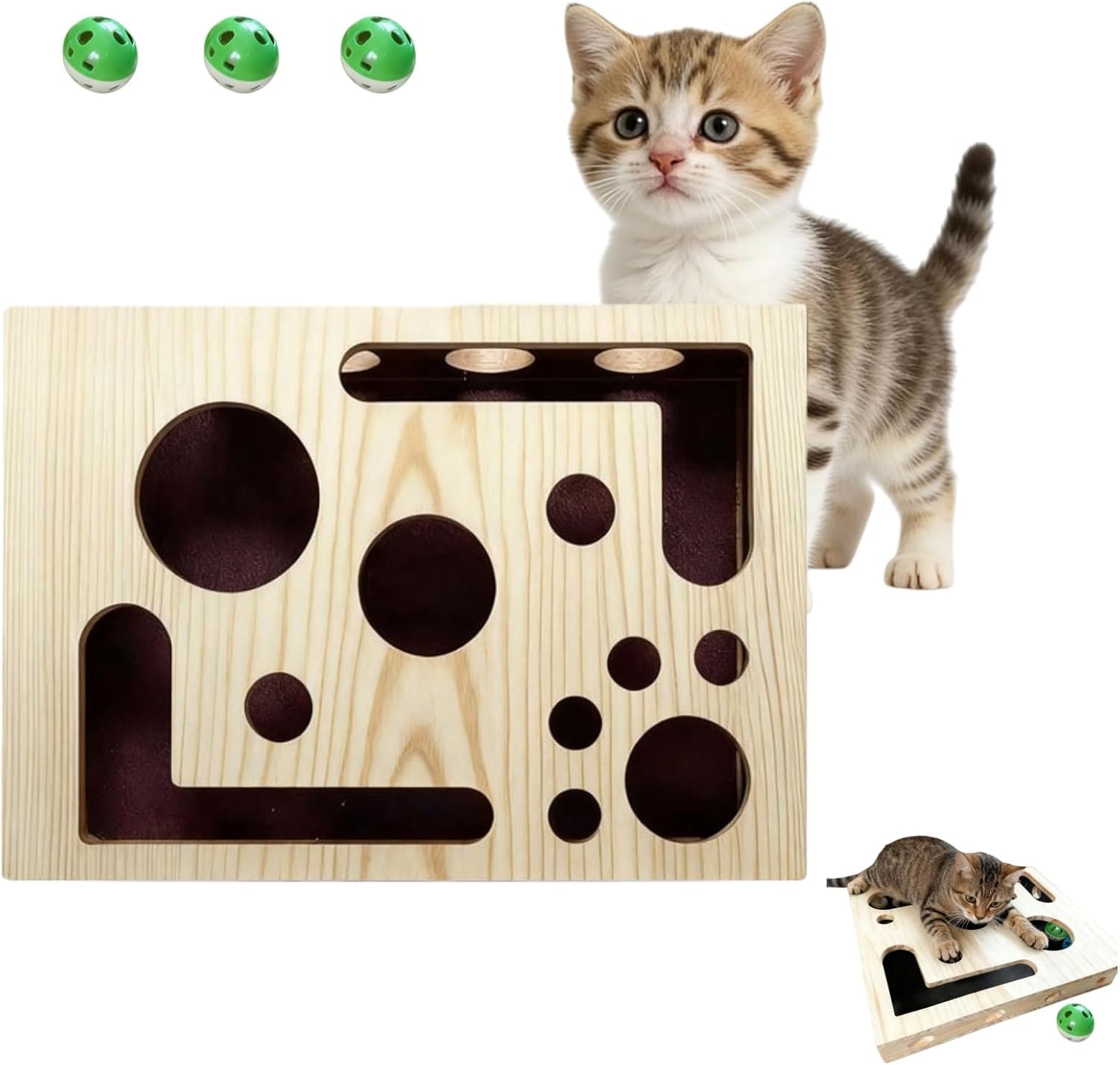 Cat Nail File Enrichment Box, Cat Scratch Puzzle Enrichment Box, with Frosted Stickers Inside, Solid Wood Maze Entertainment Claw Grinding Puzzle Box