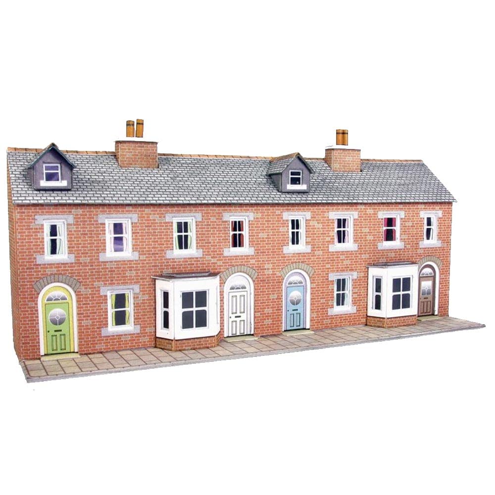 Metcalfe PN174 Low Relief Terraced House Fronts - Red Brick Card Kit N Gauge
