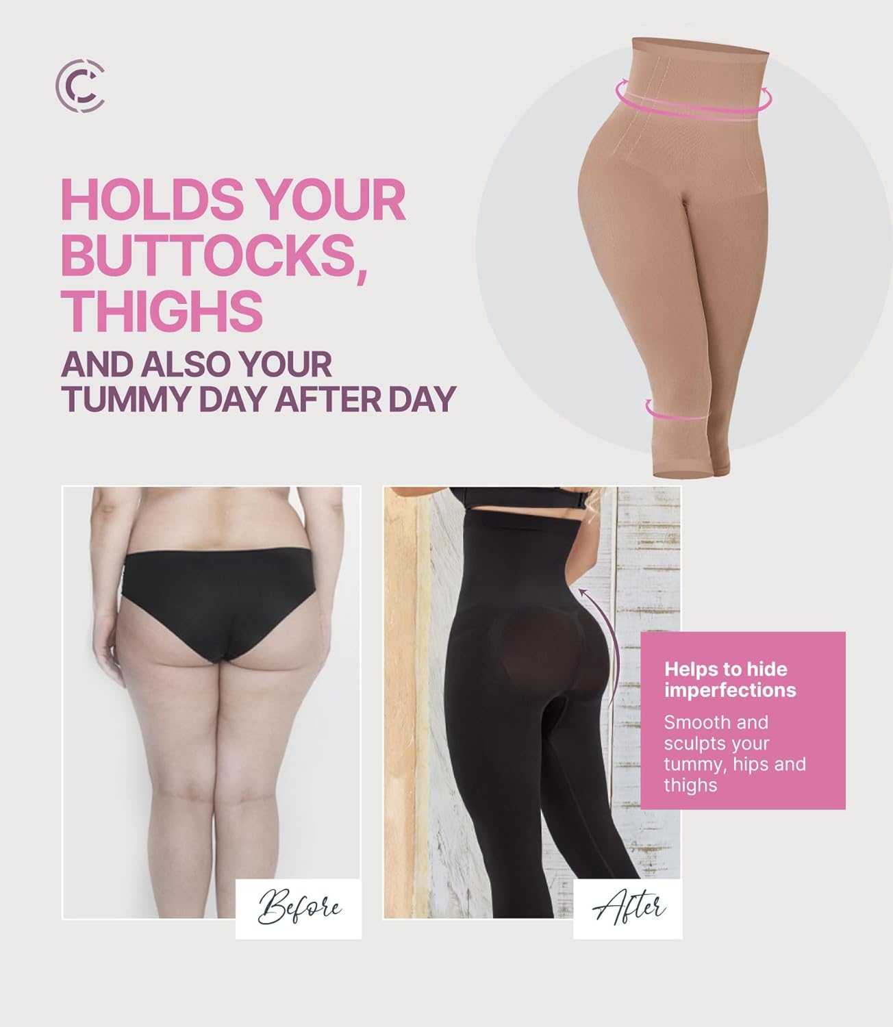 CURVEEZ High-Waisted Shapewear for Women, Tummy Control Compression Leggings with Thong, Butt Lifting Body Shaper, Seamless - Image 5