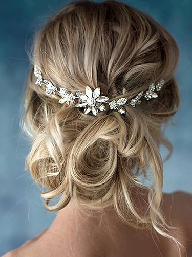 Miniatura 5 de Unsutuo Crystal Bride Wedding Hair Vine Silver Flower Bridal Hair Headpiece Rhinestone Hair Pieces para mujeres y niñas