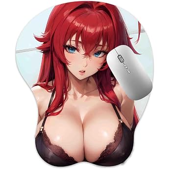 3D Mouse Mat with Silicone Breasts Mouse Pad with Hand Rest, Non-Slip Anime Manga Mouse Pad Wrist Rest for Office Game (Rias)