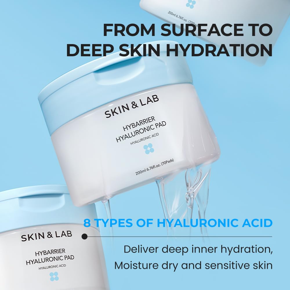 [SKIN&LAB] Hybarrier Hyaluronic Pad, Deep Hydration & Cooling, Stretchable Pads for Dryness & Inner Skin Tightness, 70 Pads