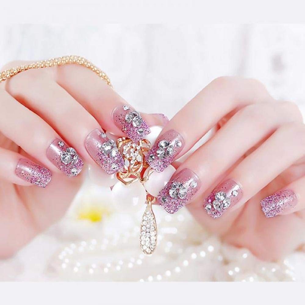 ACiyD Künstliche Nägel im französischen Stil, Lange falsche Nägel, Blumen-Design, Glitzer-Nagelkunst, Tipps für Mädchen, süße, hellviolette Farbe, gefälschter Nagel