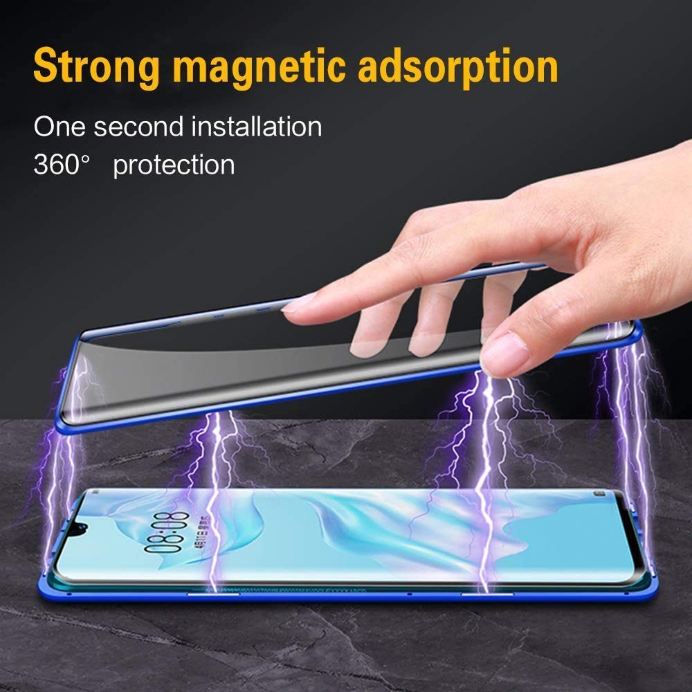 Case Compatible for VIVO V29, Cover Magnetic Adsorption Metal Bumper Frame with Transparent Tempered Glass Full Body Screen Front and Back 360 Degrees Protection Case Cover,Blue