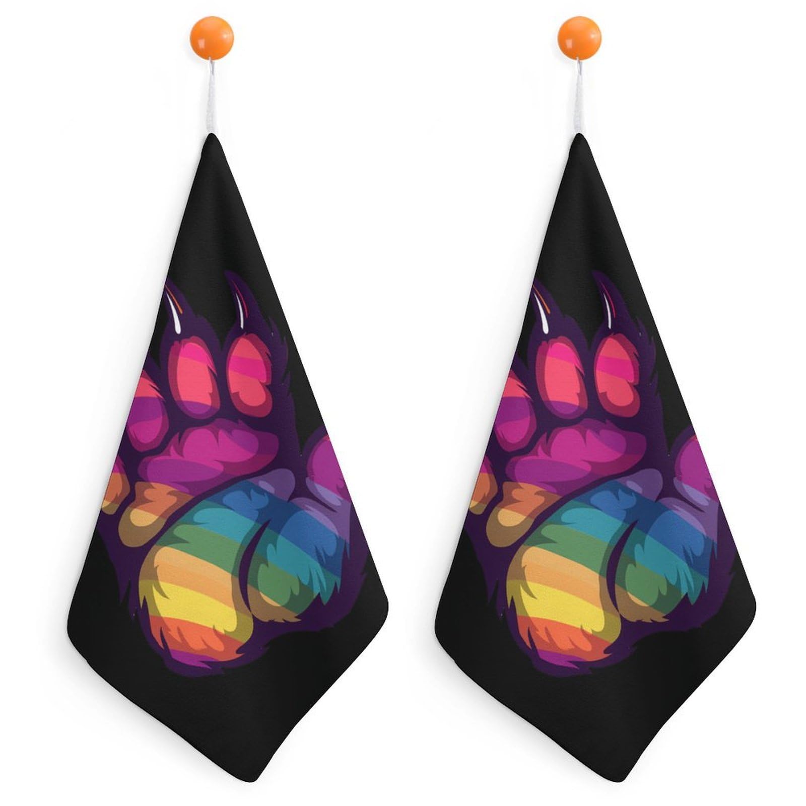 TXFBTRFSA LGBT Gay Rainbow Bear Paw Hand Towels with Hanging Loop Kitchen Towel Handkerchiefs Cleaning Cloths