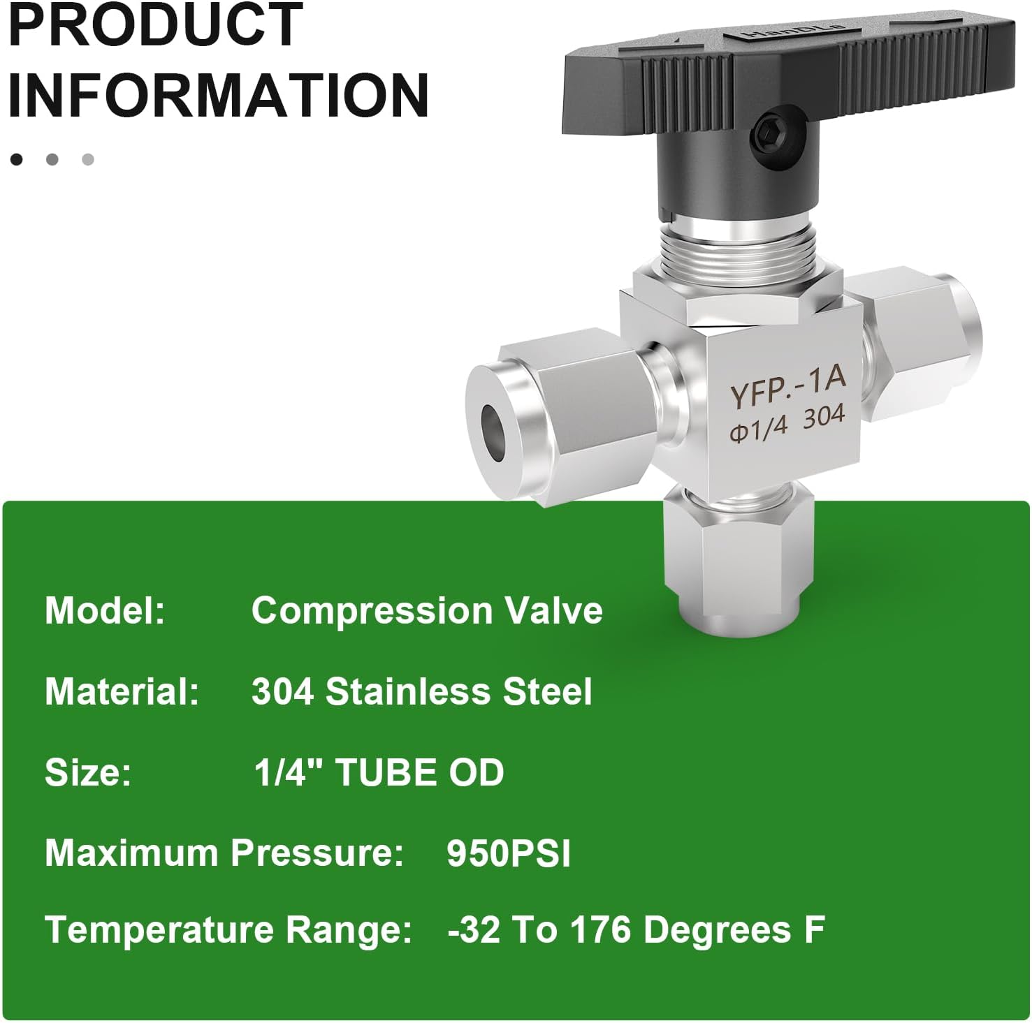TAISHER 1PCS 304 Stainless Steel 3 Way Compression Tube Valve, 1/4" Tube OD