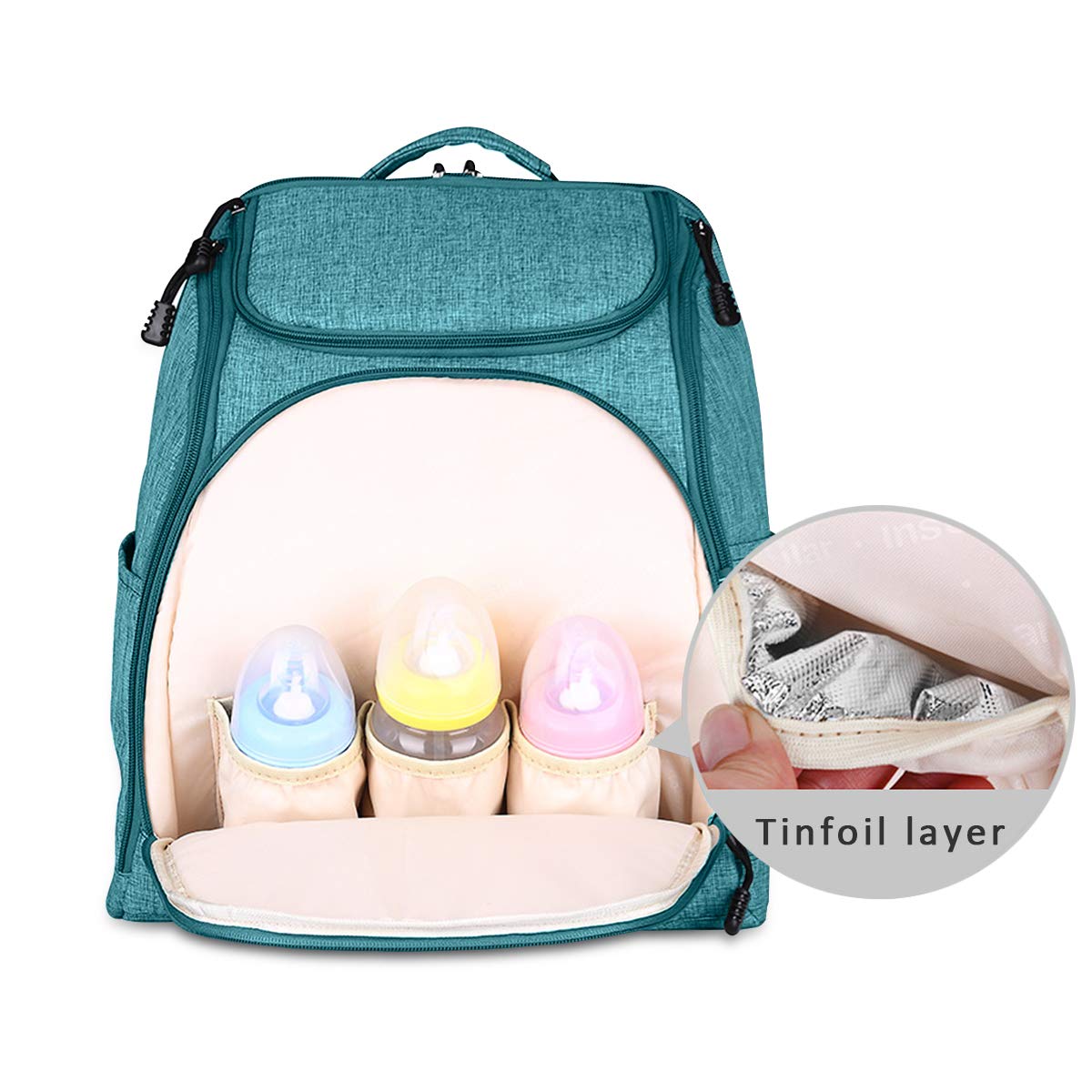 SONARIN Multifunzione Zaino Fasciatoio Bambino per Pannolini con Fasciatoio e Fascia per Passeggino,Grande Capacità,Organizer per Zaino da Viaggio,Impermeabile, Grande Apertura Sul Retro(Verde)
