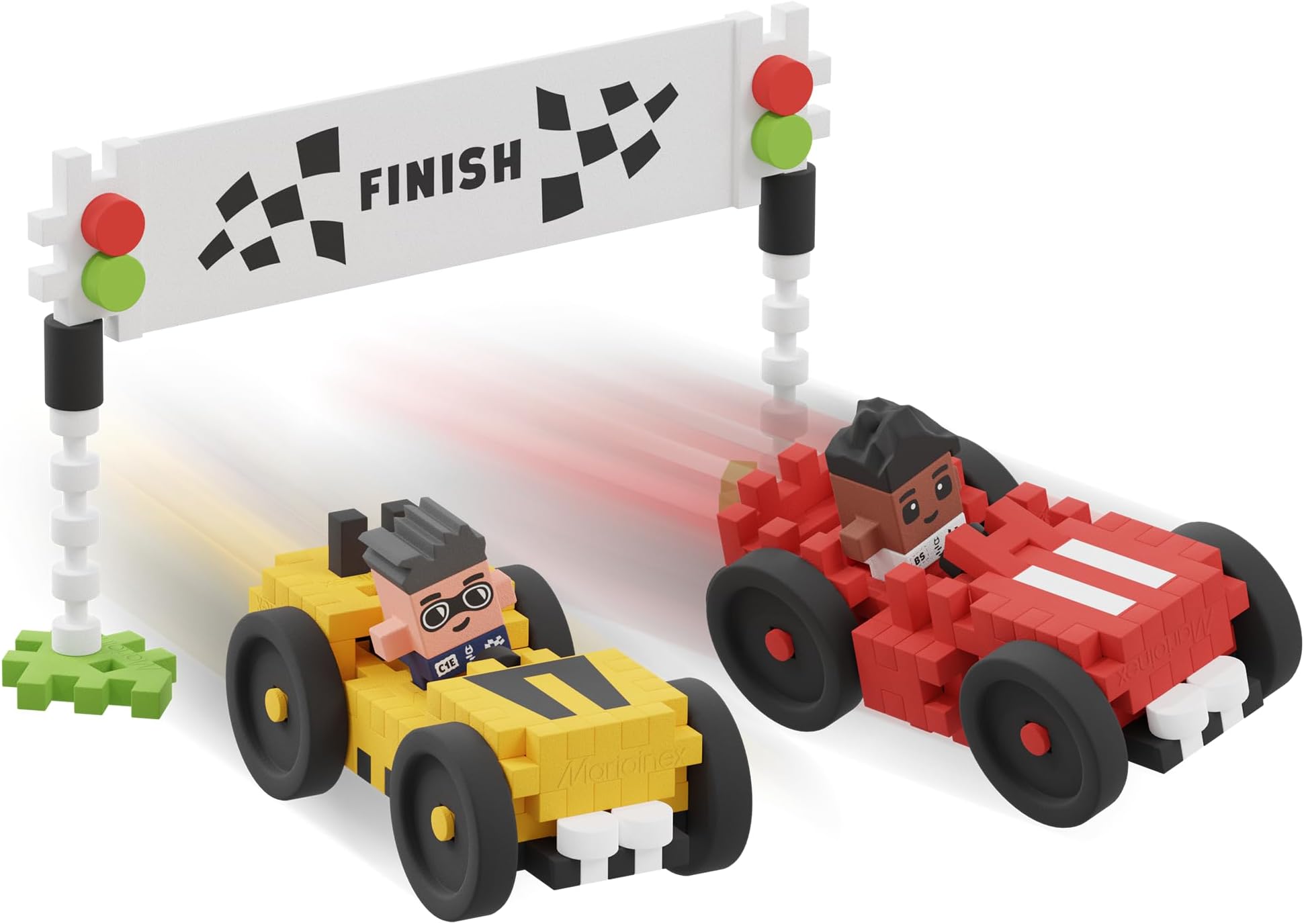 Marioinex Mini Waffle City Race Track Construction Playset Includes 80 Flexible Blocks and 2 Minifigures- Improves Fine Motor Skills- STEM STEAM Building Montessori Toys for Kids 5+