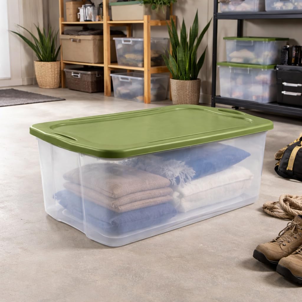 Extra Large Storage Bin with Lid, 2 Pack 120 Quart Clear Plastic Storage Containers with Full-Grip Handles, Stackable Storage Bins for Home Organization, 34 x 20 x 15 Inches