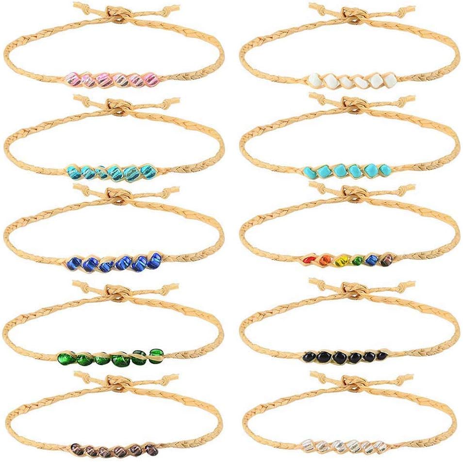 CheersLife 100% Waterproof Friendship Wish Bracelets Set for Women Girls String Handmade Beaded Adjustable Birthday Gift Party Favor 10Pcs