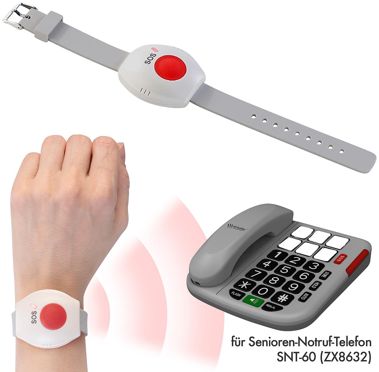 Communications Desktop-Telefon: Senioren-Notruf-Telefon, Funk-SOS-Taster, SOS-Armband, TAE-Adapter (Rentner-Telefon Festnetz, Schreibtisch-Festnetztelefon)