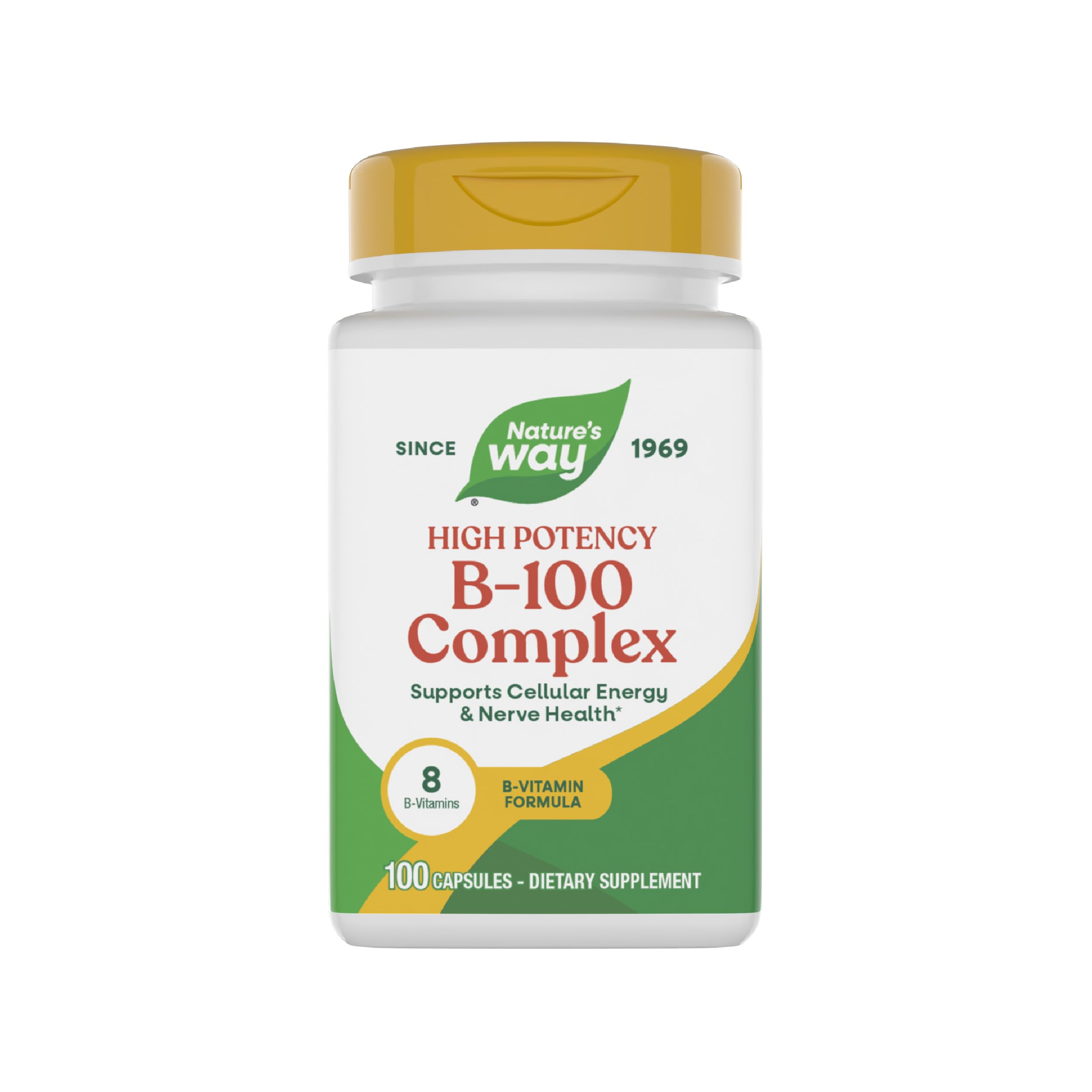 B-100 Complex, Supports Cellular Energy and Nerve Health*, 8 B-Vitamins, 100 Capsules (Packaging May Vary)