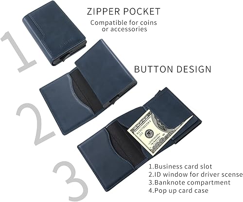 Miniatura 7 de Tarjetero para tarjetas de crédito para mujeres, carteras de cuero emergentes para hombres, delgado con bloqueo RFID, pasaporte y tarjetero de