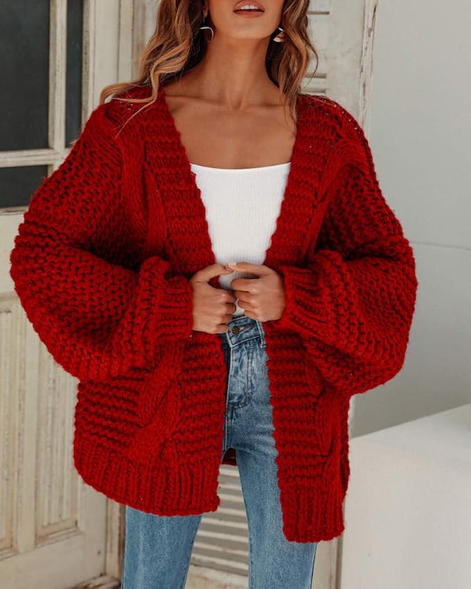 cicy bell women's open front chunky knit cardigan loose lantern sleeve oversized sweater coats