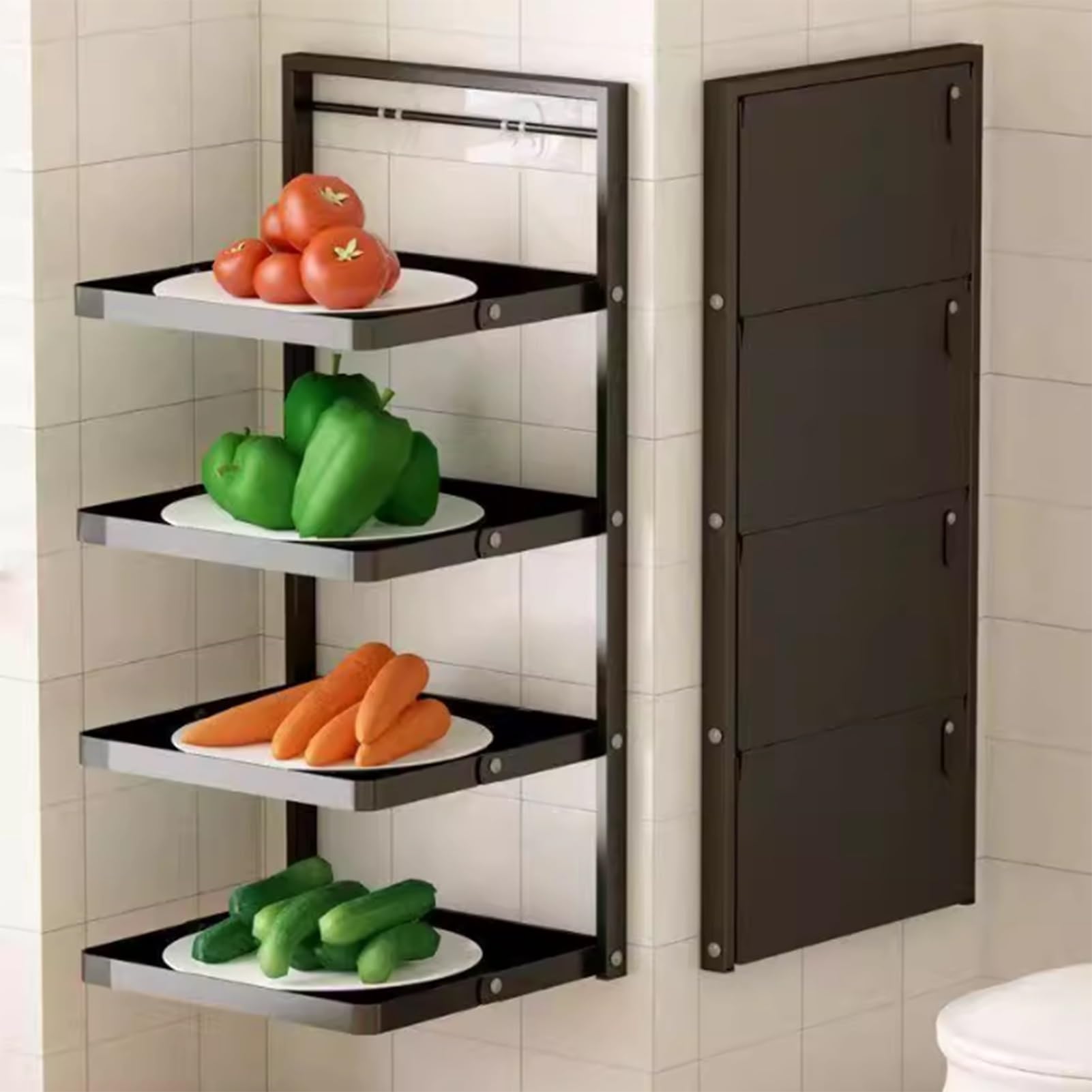 Estante De Pared For Platos De Cocina De 3 A 5 Niveles, Estante De Almacenamiento De Alimentos De Varios Niveles, Estante Plegable For Almacenar Alimentos(White,3tier)