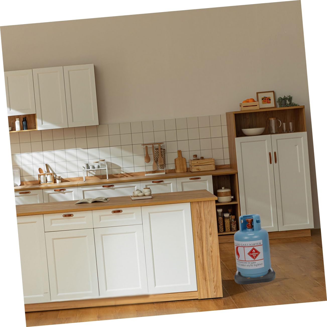 Beweglicher Gastankhalter Runde Fahrbare Gasflaschenablage 2 Stück aus Kunststoff und Edelstahl mit Rädern für Restaurant und Familienküchen