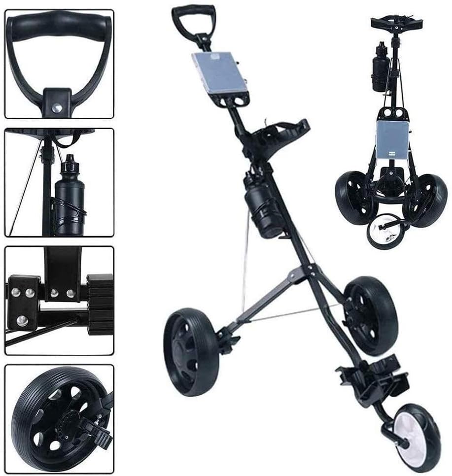 Golf Trolley 3 Wheel, Golf Push Cart One Second to Open and Close, Collapsible Golf Caddy, Lightweight Golf Cart