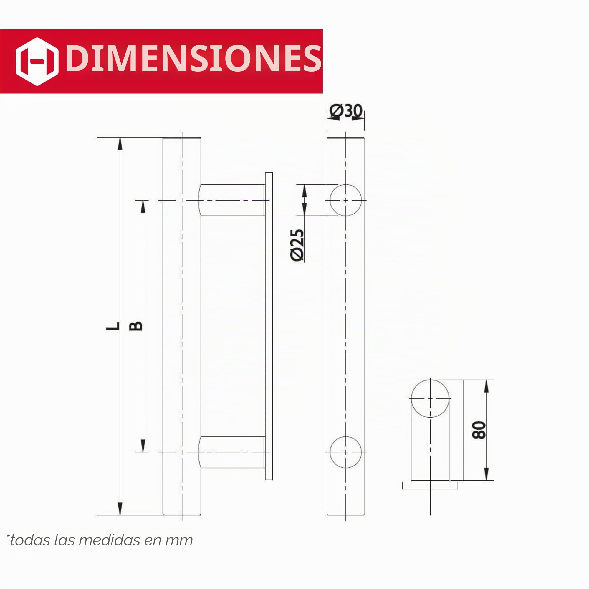 Gedotec Acero Inox Tirador Antiguo Manilla de la Puerta Accesorios Negro Mate | Longitud 350mm | Distancia Agujero 210mm | Mango Tipo Barra Redondo | 1 Pieza - Diseño Recto con Madera Material Montaje