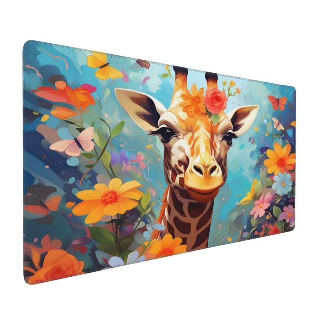 Tappetino Mouse Giraffa, Mouse Pad XXL 1000 x 500 x 3 mm, Fiore Tappetino Gaming Grande Sottomano Scrivania, Impermeabile Mousepad con Base in Gomma Antiscivolo per Computer, PC, Laptop -MP1565