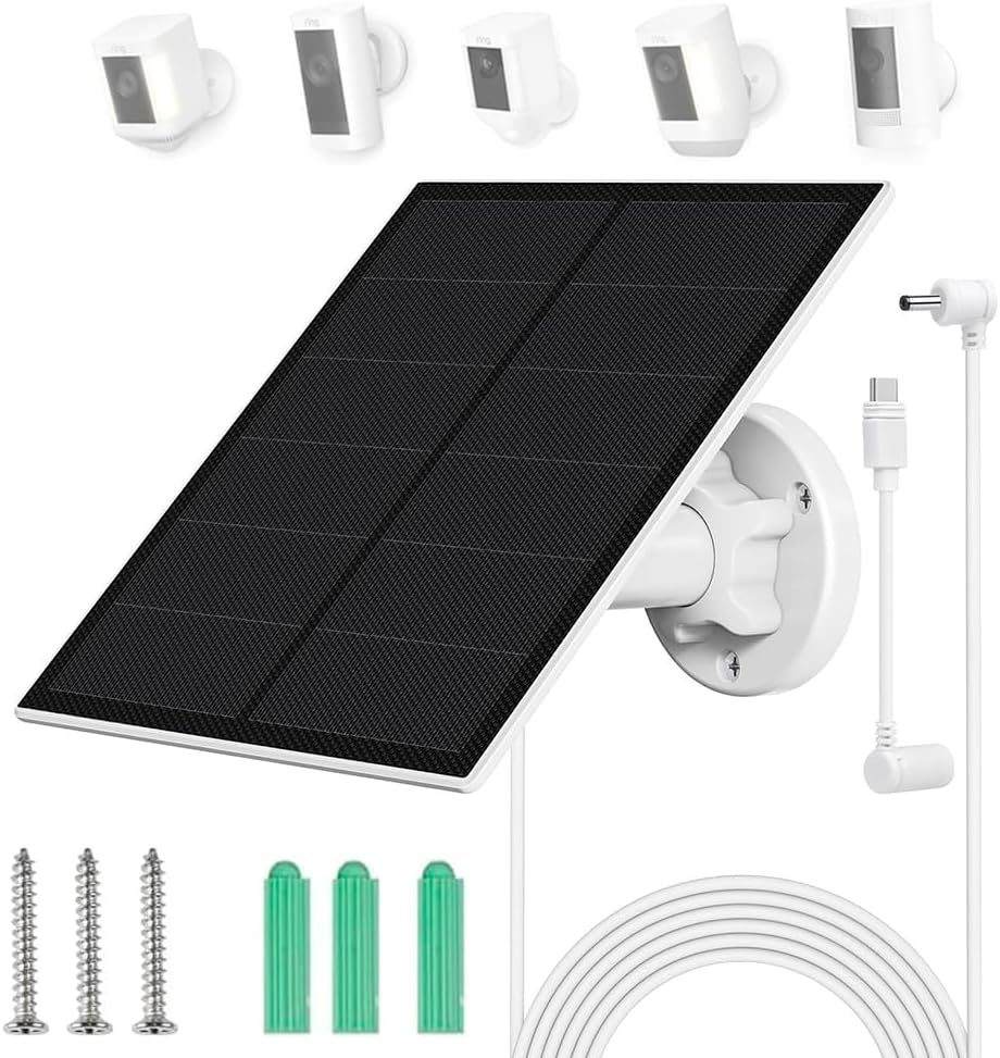 1パック 5W/5V ソーラーパネル IP65 防水、電圧レギュレーターPCB内蔵,高速充電、容易なインストール、内蔵充電式バッテリー付きリングカメラ用(Ring スポットライトカム、スティックアップカム、スティックアップカムプロ、スポットライトカムプラス、スポットライトカムプロ)。