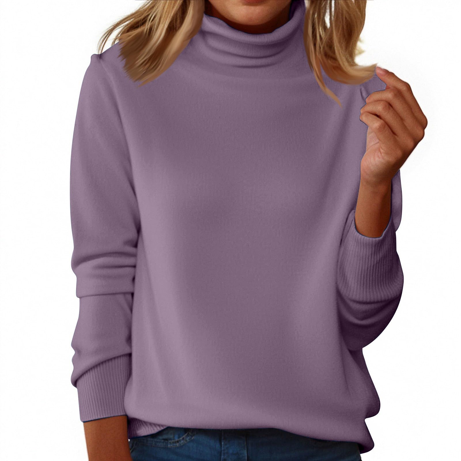 Womens Cashmere Turtleneck Sweaters Fall Winter Long Sleeve Kniited Casual Top Solid Color Comfy Ladies Sweaters