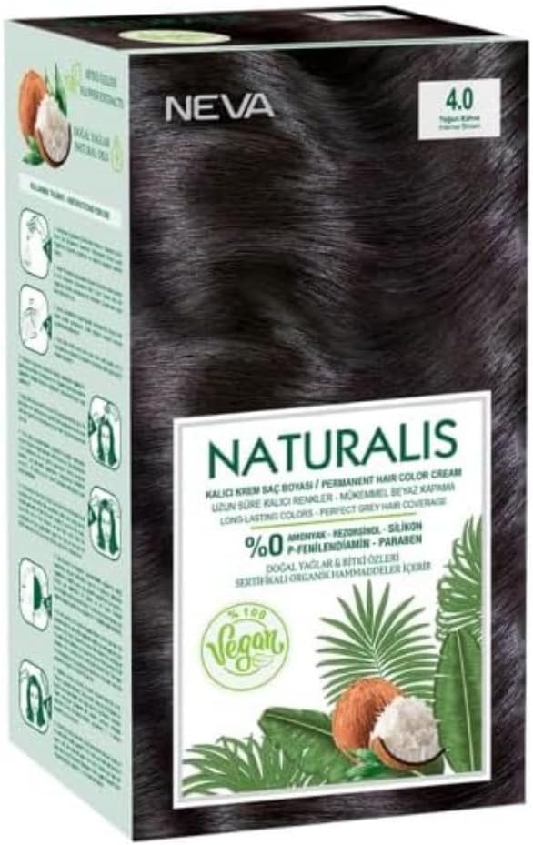 Naturalis Permanent Hair Dye Set, Vegan,100% Gray Coverage, Organic, No Harmful Chemicals, GMO-Free, Long-Lasting Shine - INTENSE BROWN - 4.0