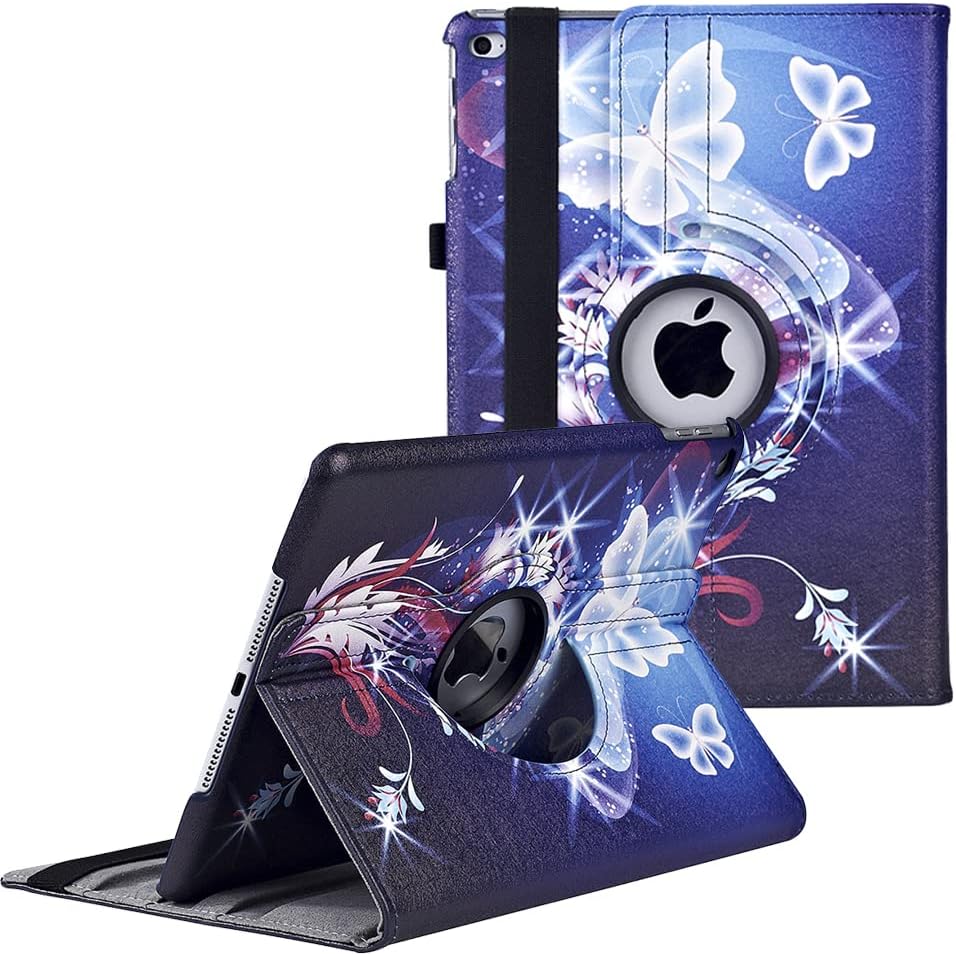 New Case for iPad 9.7 inch 2018 2017/ iPad Air 2 Case - 360 Degree Rotating Stand Protective Cover Smart Case with Auto Sleep/Wake for Apple iPad 5th/6th Generation (Magic Butterfly)