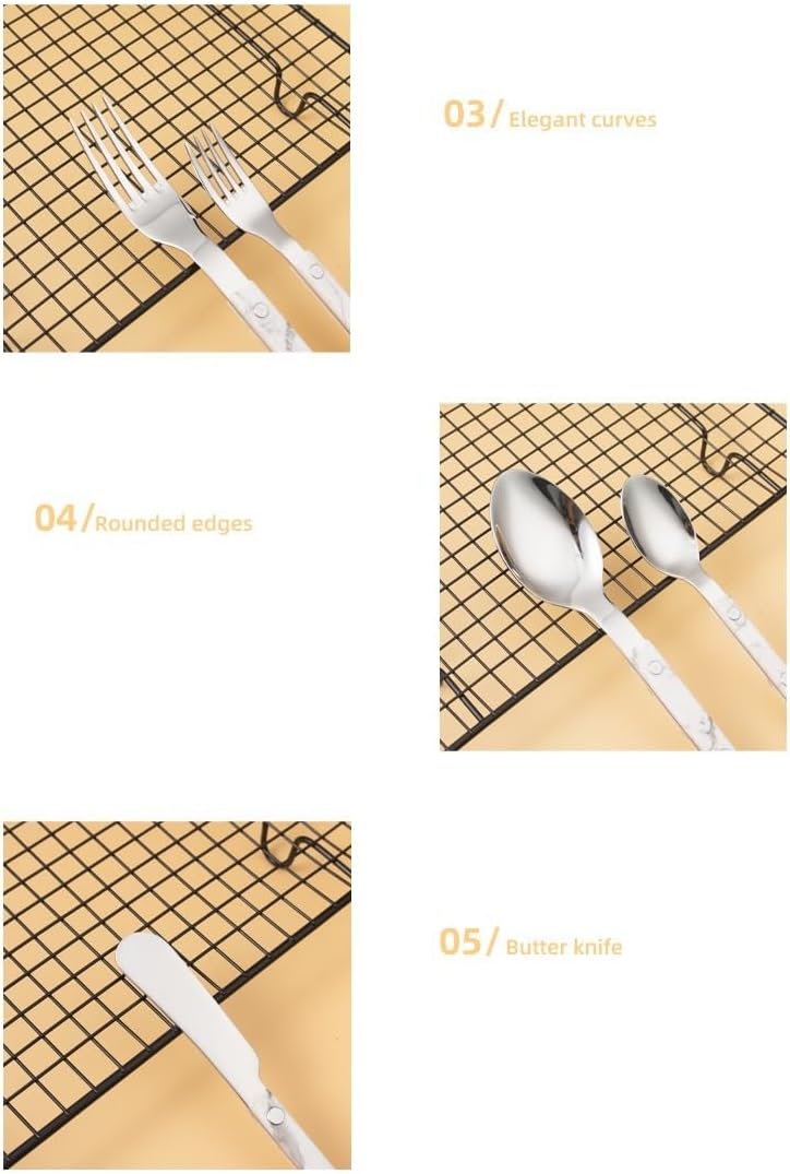 Silverware Flatware Cutlery Set， 6/24/36/48 Piece Tableware Steak Knife， Fork Spoon Butter Knife Dessert Spoon ABS Rivet Handle Clamp Handle Stainless Steel，White-4Set-24Pcs