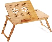 Vista 1 de Bandeja de bambú con patas ajustables Bandeja plegable para servir desayuno Escritorio de regazo con cajón superior inclinable y lateral